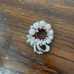 Vintage Signed ART Arthur Pepper Pink Flowers with Pearls Pastel Brooch